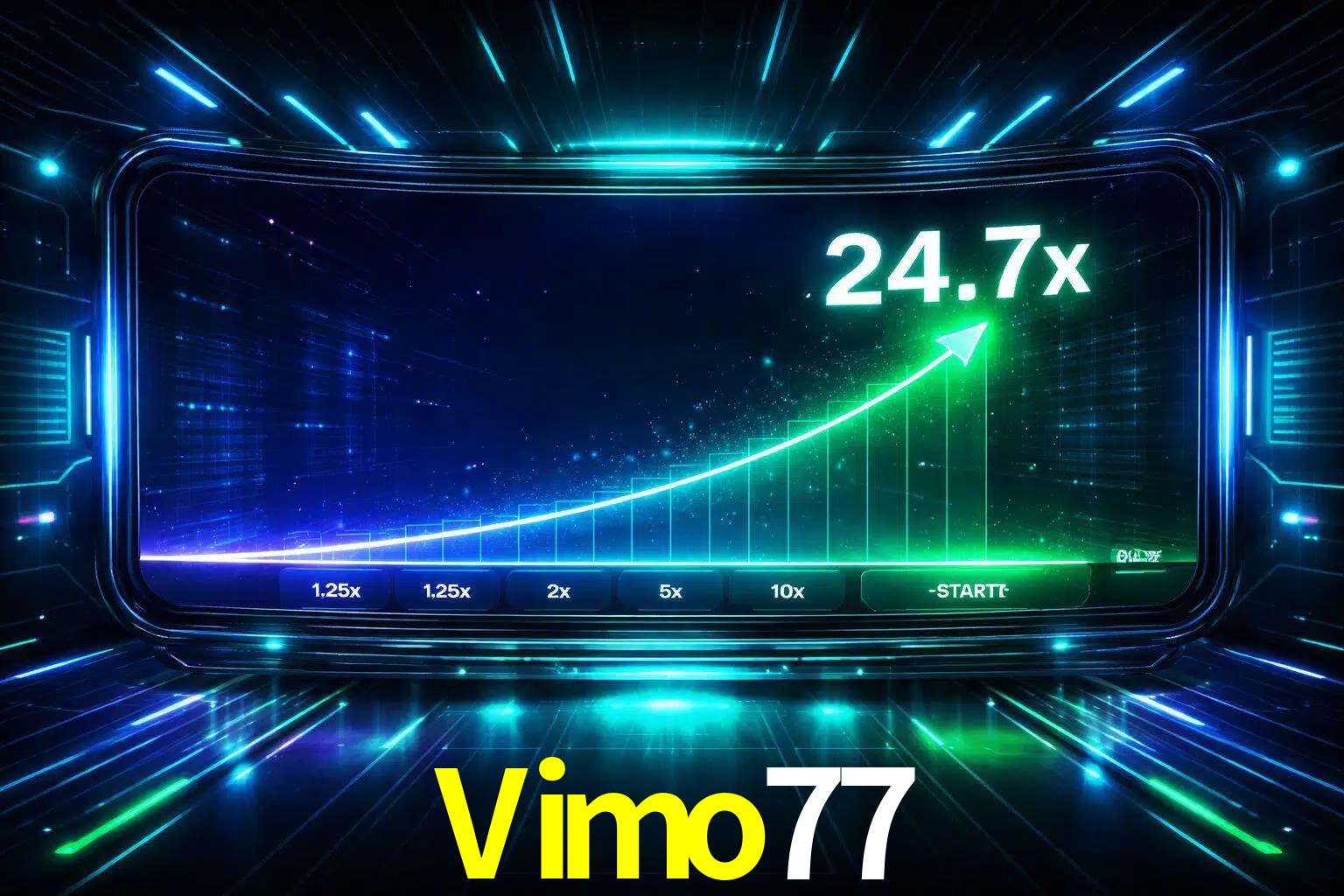 Una pantalla moderna de juego estilo crash con multiplicadores ascendentes, visuales de neón y una interfaz intensa enfocada en la acción.
